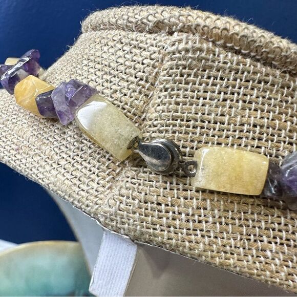 Vintage Genuine Amethyst & Citrine Handmade Necklace Tassel Pendant 20” - Picture 3 of 5